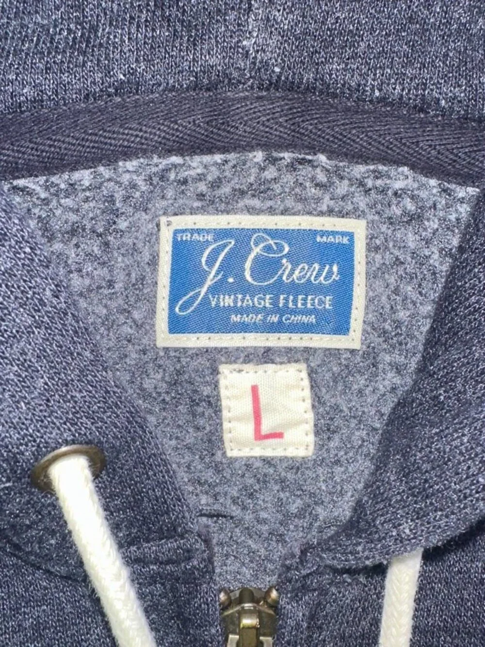 J. Crew Navy Vintage Fleece Zip Up Hoodie Size Large
